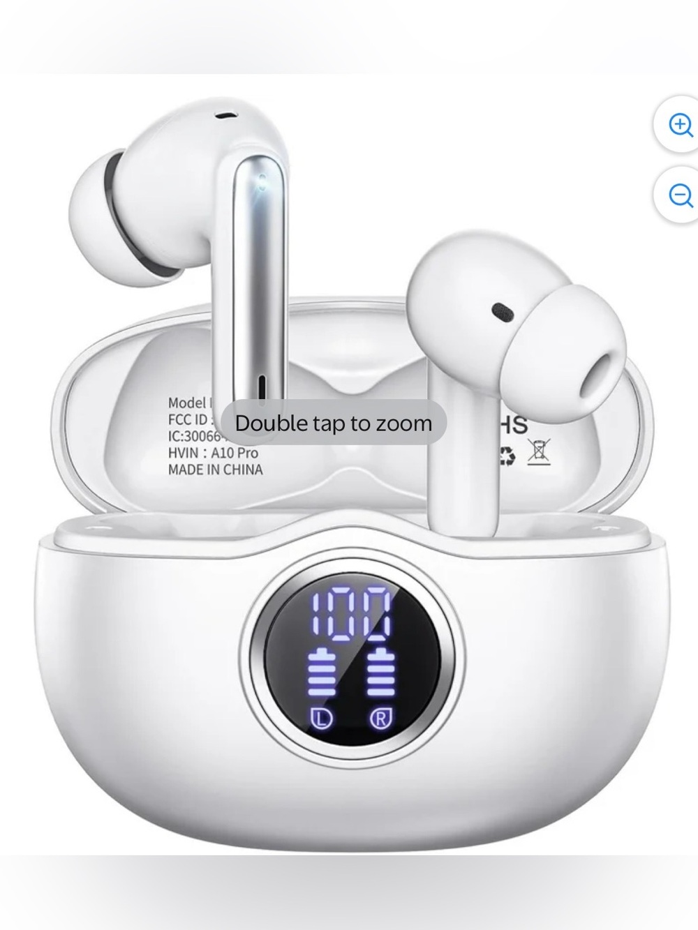 A10 Pro Wireless Earbuds with LED Charging Case - White